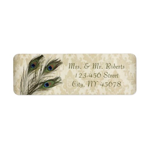 elegant vintage cream damask peacock wedding label