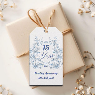 Elegant Vintage Crest 15th Wedding Anniversary Gift Tags