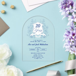 Elegant Vintage Crest 20th Wedding Anniversary Acrylic Invitations