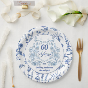 Elegant Vintage Crest 60th Wedding Anniversary Paper Plates