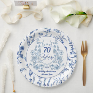 Elegant Vintage Crest 70th Wedding Anniversary Paper Plates
