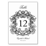 Elegant Vintage Crest Black White Wedding Table Number