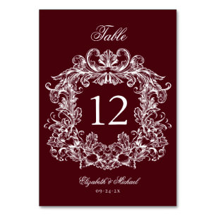 Elegant Vintage Crest Burgundy Wedding Table Number
