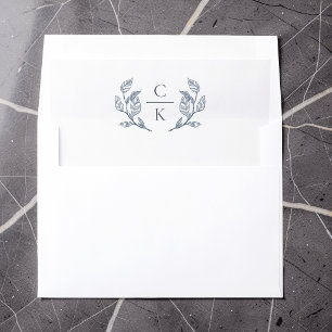 Elegant Vintage Crest Dusty Blue Wedding Monogram Envelope Liner