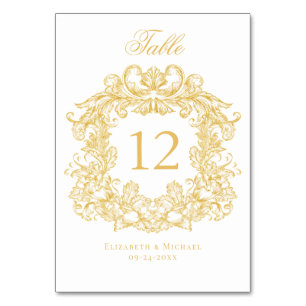 Elegant Vintage Crest Gold Wedding Table Number