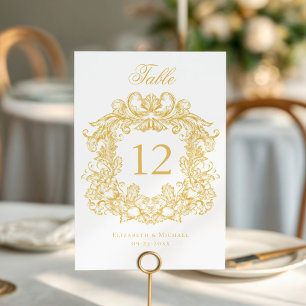 Elegant Vintage Crest Gold Wedding Table Number