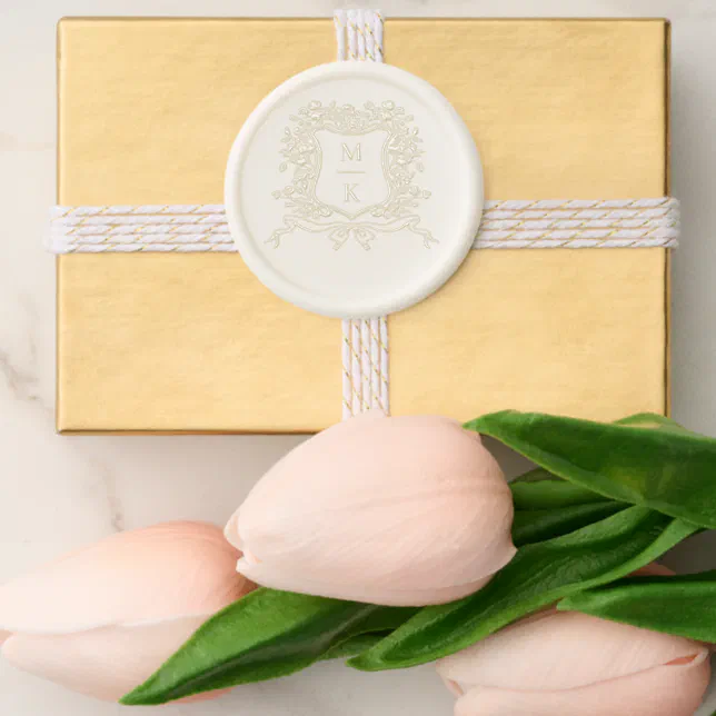 Elegant Vintage Crest Line Art Monogram Wedding Wax Seal Sticker | Zazzle