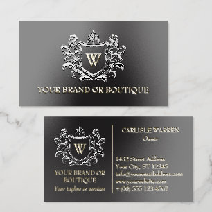 Elegant Vintage Crest Monogram Boutique Branding Foil Spot Gloss Business Cards