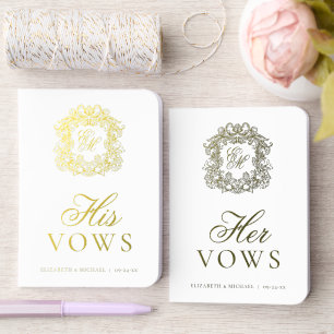 Elegant Vintage Crest Monogram Wedding Gold Foil Vow Books
