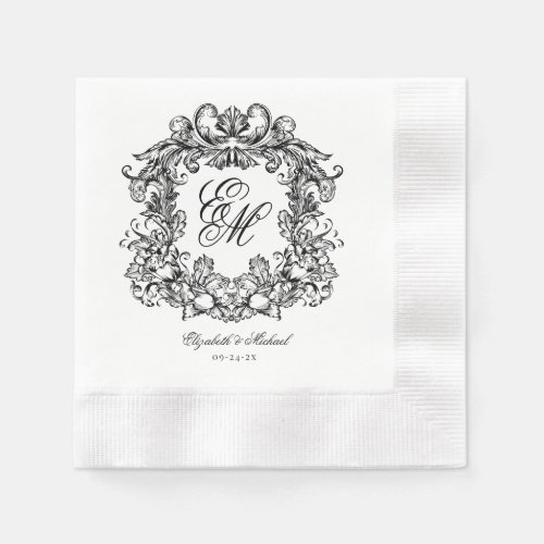Elegant Vintage Crest Monogram Wedding Napkins
