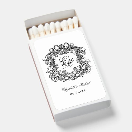 Elegant Vintage Crest Wedding Monogram Favor Matchboxes