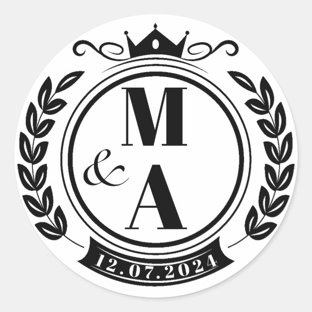 elegant vintage crest wreath monogram classic round sticker (Front)