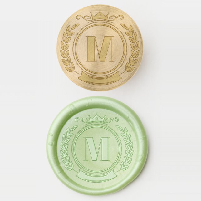 elegant vintage crest wreath monogram wax seal stamp (Stamped)