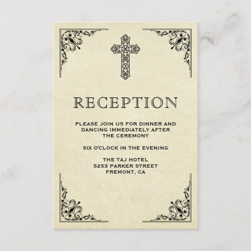 Elegant Vintage Cross Christian Wedding Reception Enclosure Card