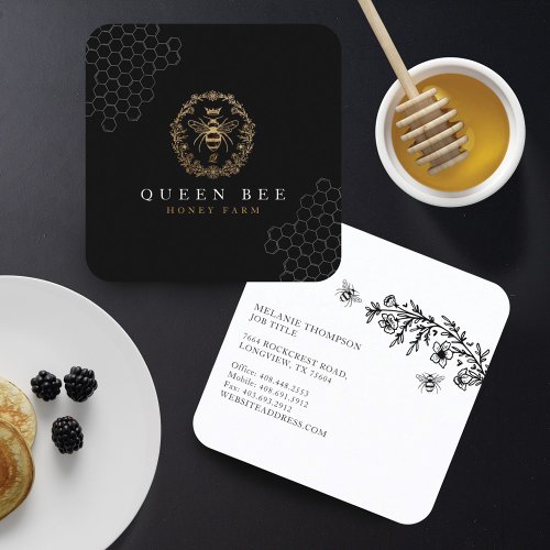 Elegant Vintage Crown Honey Queen Bee Black  Gold Calling Card