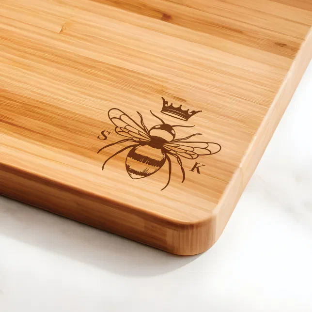 Discover Elegant Vintage Crown Honey Queen Bee Monogram Cutting Board