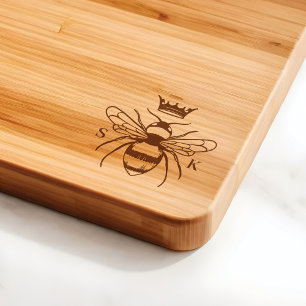 Elegant Vintage Crown Honey Queen Bee Monogram Engraved Cutting Board