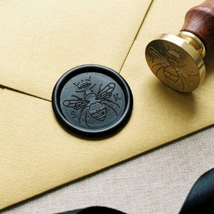 Elegant Vintage Crown Honey Queen Bee Monogram Wax Seal Stamp