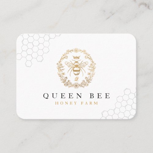 Elegant Vintage Crown Honey Queen Bee White  Gold Calling Card