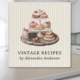 Elegant Vintage Cupcakes Bakery Striped Recipe 3 Ring Binder
