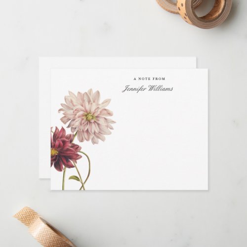 Elegant Vintage Dahlia Floral w Name No Note Card