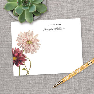 Elegant Vintage Dahlia Floral w/ Name Note Card