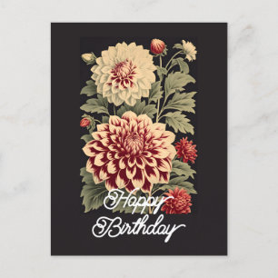 Elegant Vintage Dahlia Flower Happy Birthday Postcard