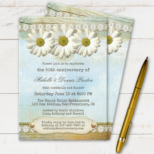 Elegant Vintage Daisy Anniversary Party Invitation