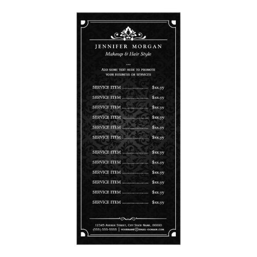 Elegant Vintage Damask Beauty Salon Price List Rack Card