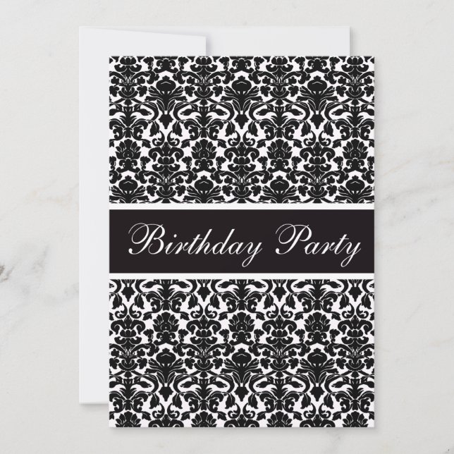 Elegant Vintage Damask Birthday Party Invitation (Front)