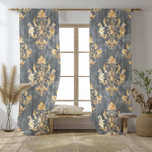 Elegant Vintage Damask Black and Gold Sheer Curtains