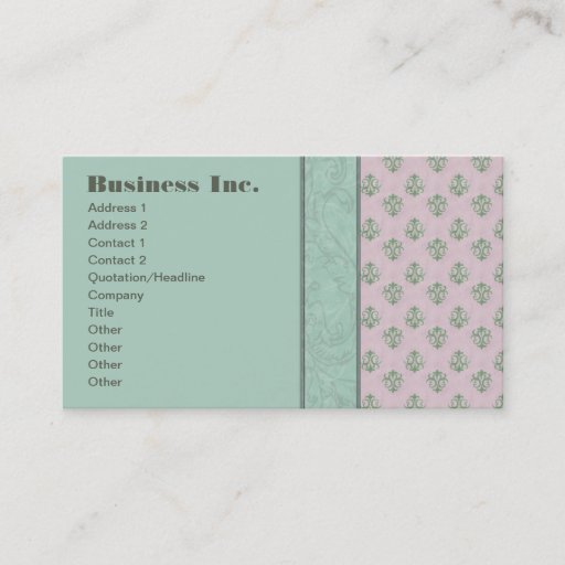 Customizable Elegant Vintage Damask Blue and Pink Business Card Templates
