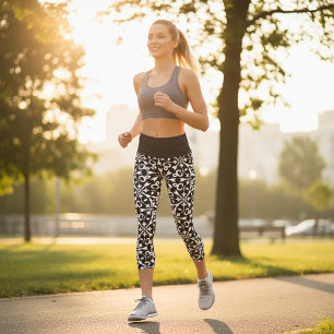 Elegant Vintage Damask Pattern Black and White Capri Leggings