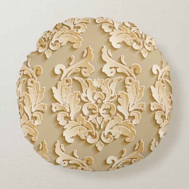 Elegant Vintage Damask Pattern Texture Round Pillow (Front)