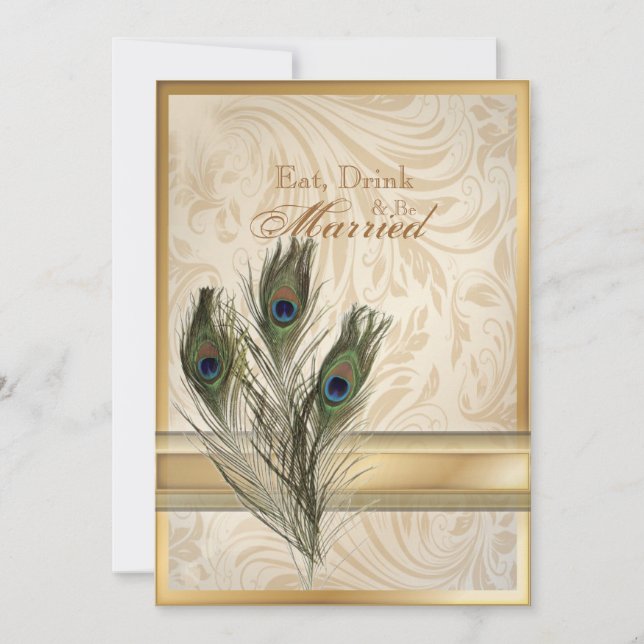 elegant vintage damask peacock rehearsal dinner invitation (Front)
