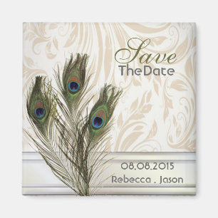 elegant vintage damask peacock save the date magnet
