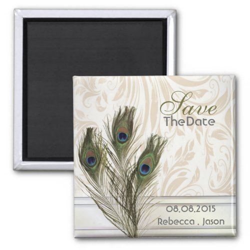 elegant vintage damask peacock save the date magnet