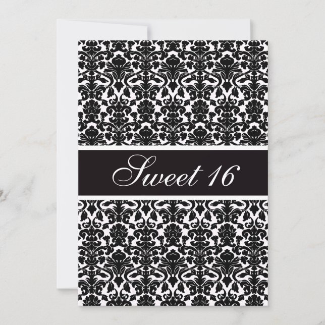 Elegant Vintage Damask Sweet 16 Party Invitation (Front)