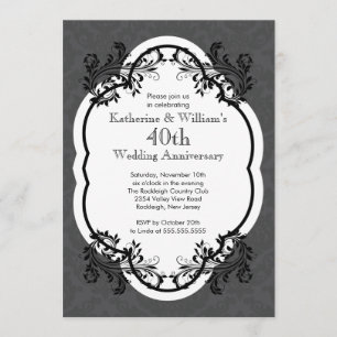 Elegant Vintage Damask Wedding Anniversary Party Invitation