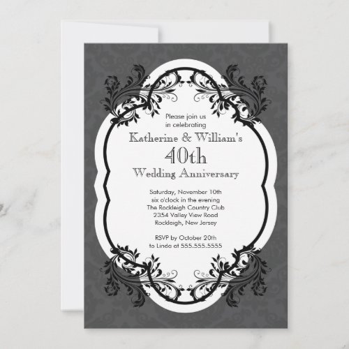 Elegant Vintage Damask Wedding Anniversary Party Personalized Invitation