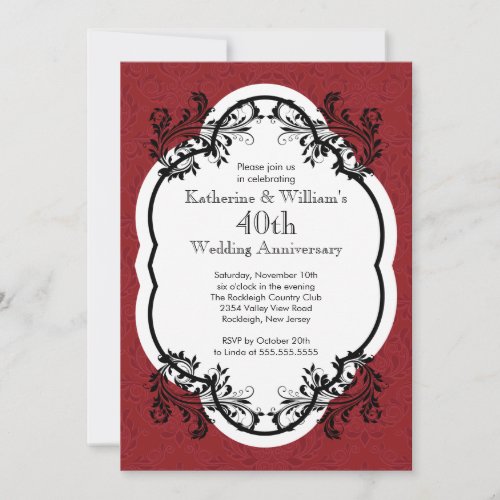 Elegant Vintage Damask Wedding Anniversary Party Invitation