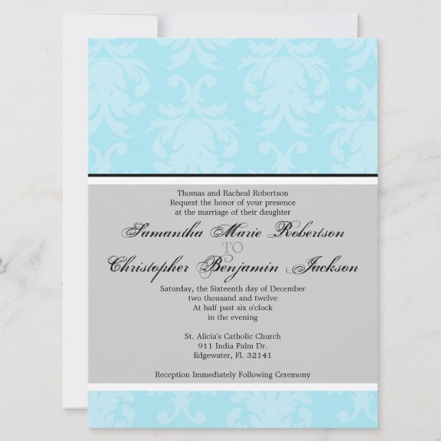 Elegant Vintage Damask Wedding Invite (Front)