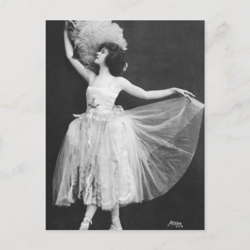 Elegant Vintage Dancer Photograph Feather Fan Postcard