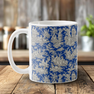 Elegant vintage dark blue toile de jouy coffee mug