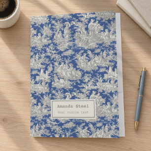 Elegant vintage dark blue toile de jouy pocket folder