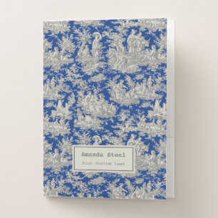 Elegant vintage dark blue toile de jouy pocket folder