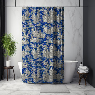 Elegant vintage dark blue toile de jouy shower curtain
