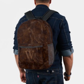 Elegant Vintage Dark Brown Cow Leather Monogrammed