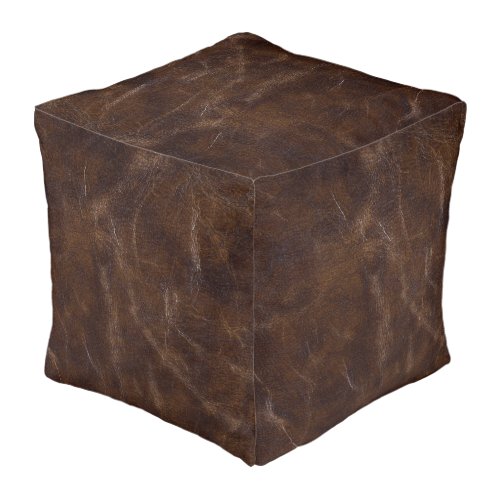 Elegant Vintage Dark Brown Cow Leather Texture  Pouf