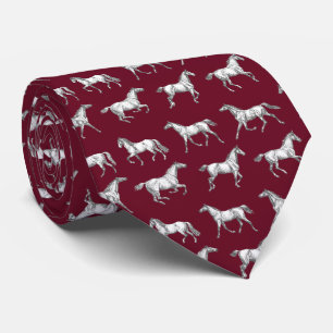 Elegant Vintage Dark Burgundy Galloping Horses Neck Tie